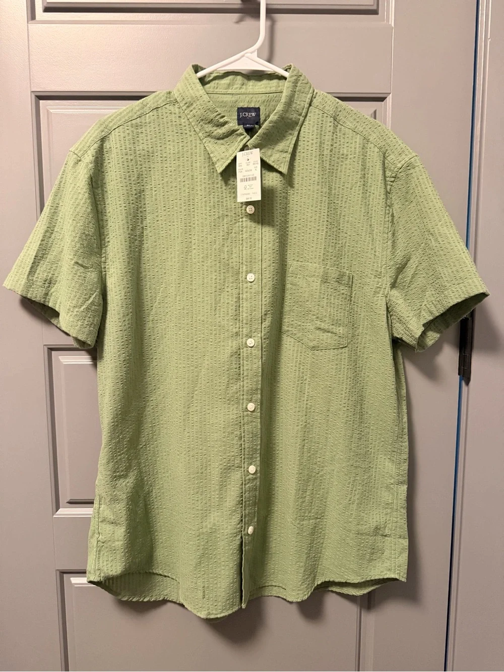 J. Crew Men’s Short-Sleeve Waffle Dobby Camp Shirt Sage XL NWT